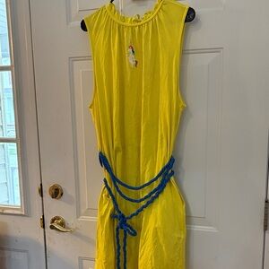 Disney Yellow Sleeveless Dress Inside Out with Blue Rope Detail 2X